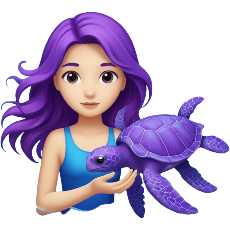 A girl with a purple Sea turtle in the ocean emoji
