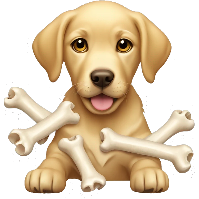 Cute golden Labrador puppy with a many bones  emoji