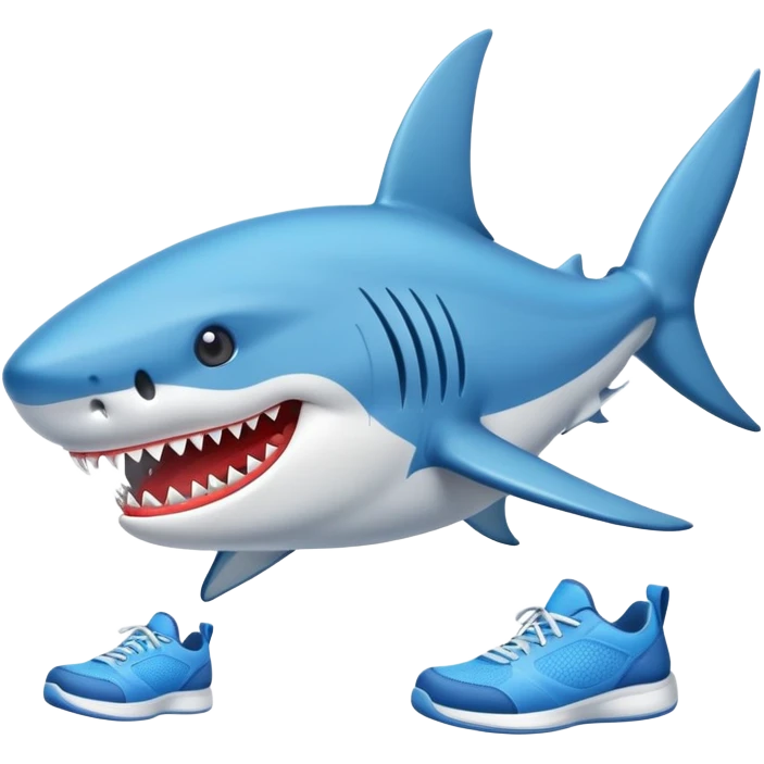 Un tiburón con zapatos tenis azules emoji