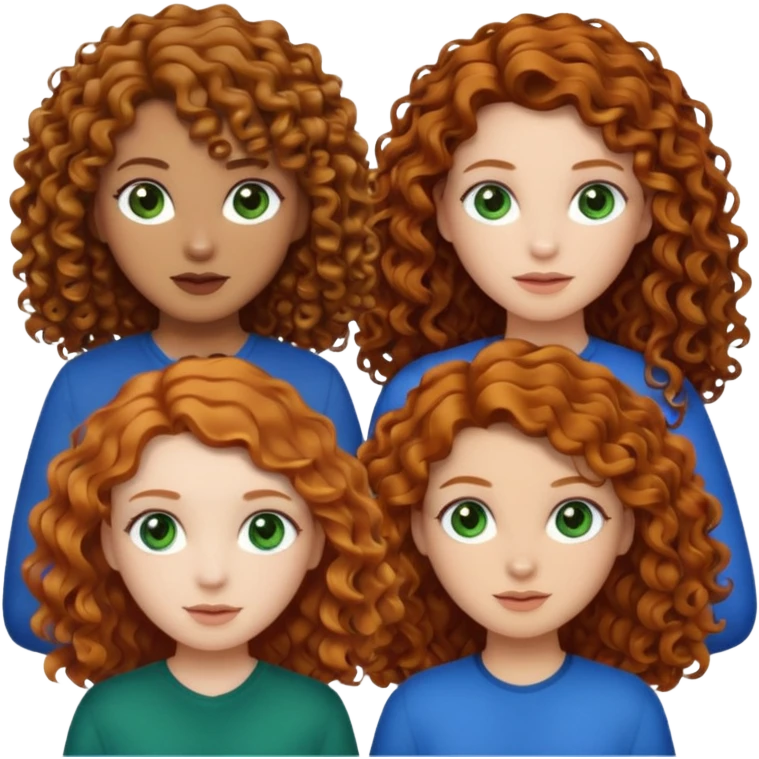Make me 3 girls. One with medium size curly ginger hair, white skin and green eyes,  one with long curly dark brown hair with a little just a little darker skin and brown eyes,  and one with white skin and straight dark blonde hair and blue eyes  emoji