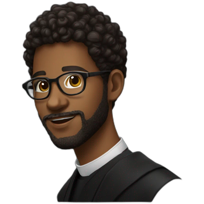 young black catholic priest beard, curly hair, with rounded glasses and clerygman emoji