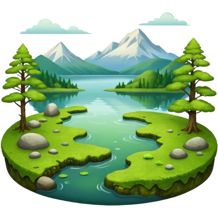 lake with moss on top with surrounding scenery emoji