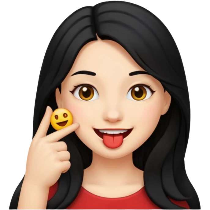 emoji biting finger flirty, and long black hair emoji
