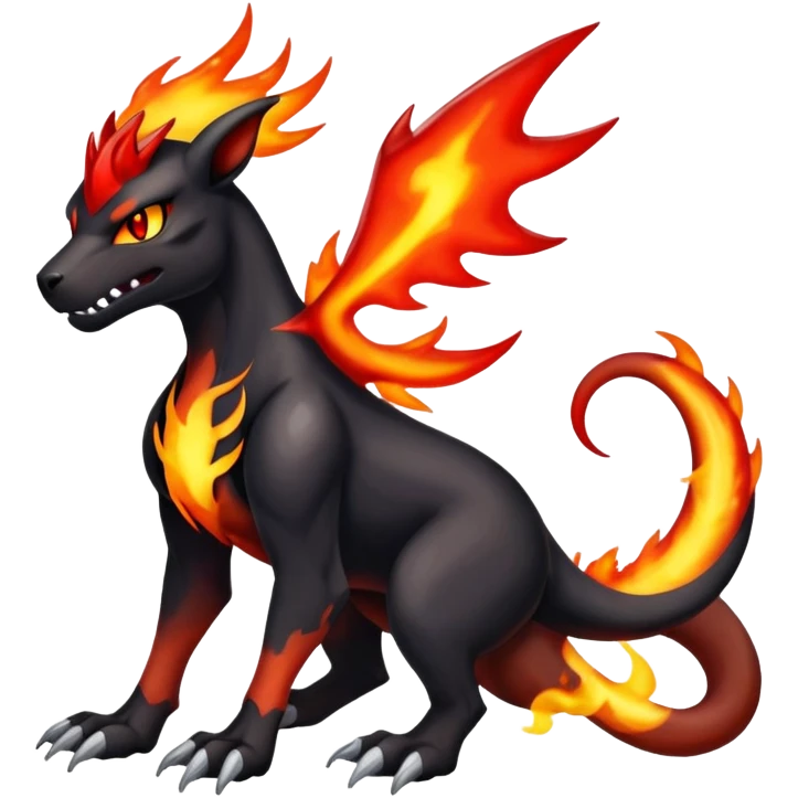 Badass cool shiny Houndoom-Charmeleon-Fakémon-hybrid-creature (full body)  emoji