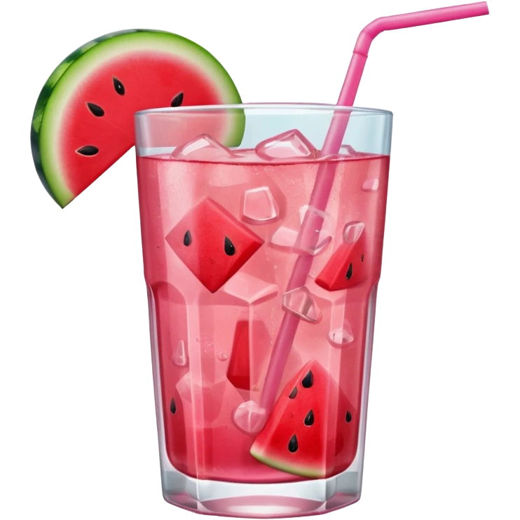 pink soft drink with a watermelon chunk on the rim of glass no straw emoji