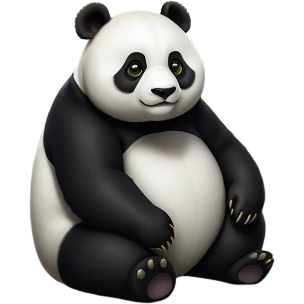 Cinematic Noble Panda Portrait Emoji, Poised and regal, with a robust, sturdy build and a strikingly contrasting black and white Fur, deep-set soulful dark eyes, Simplified yet sharp and sophisticated features, highly detailed, glowing with a soft, dignified glow, high shine, intelligent and gentle, stylized with an air of bamboo forest majesty, focused and attentive, soft glowing outline, capturing the essence of a watchful and confident companion, so majestic it feels as though it could lumber out of the screen with effortless authority! emoji