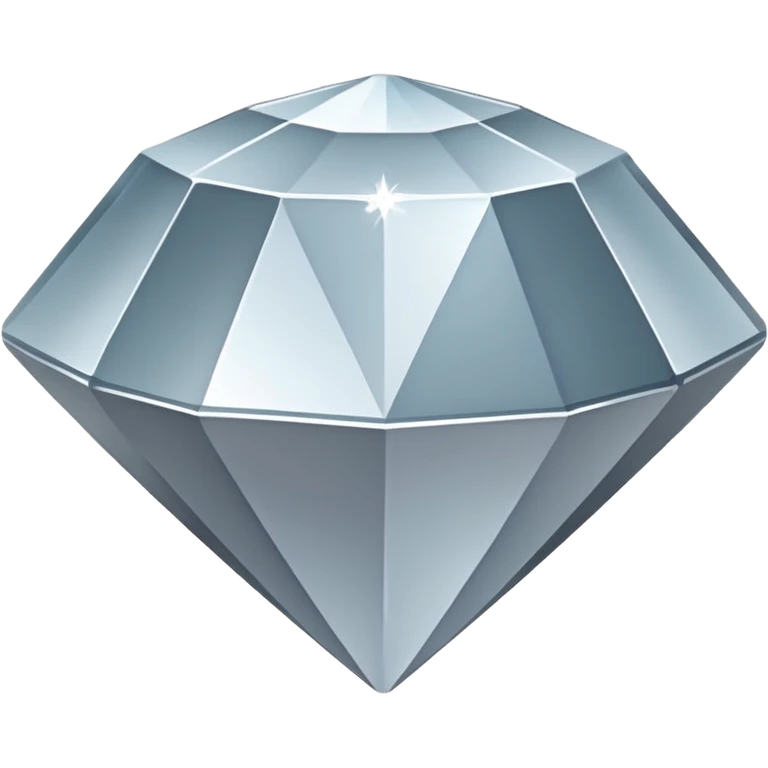 A faceted diamond emoji made of silver chrome, smooth reflective surfaces, soft metallic shine, minimalistic and clean design, iOS emoji style, centered on white background, soft studio lighting emoji