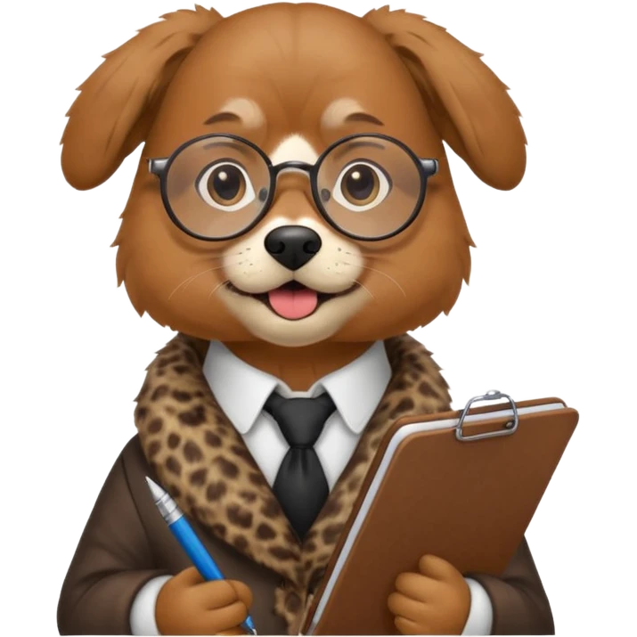 Friendly dog with clipboard and pen, wearing round spectacles.
 emoji