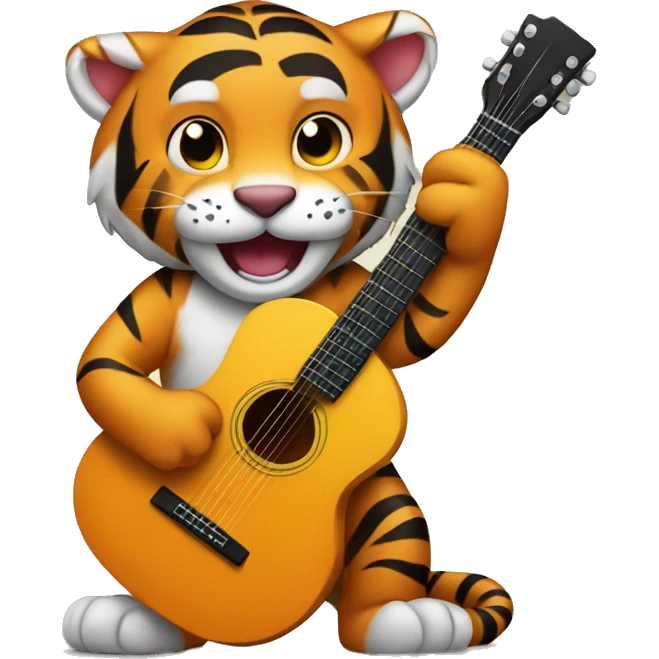 Cute tiger playing guitar emoji