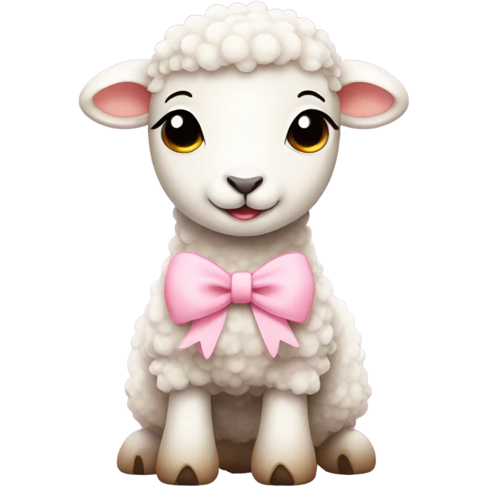 Cute lamb with light pink bow around neck emoji