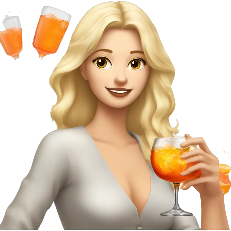 A white blonde girl with a glass of aperol spritz in her hand  emoji