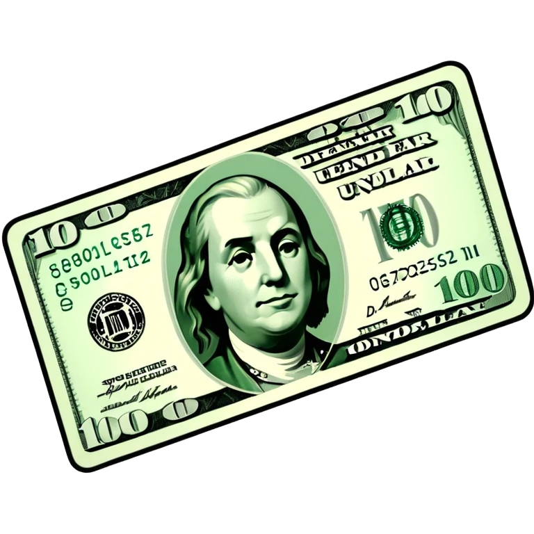 3D realistic US 100 dollar bill sticker, slight perspective, centered, clean cutout, transparent background, no text, no watermark emoji