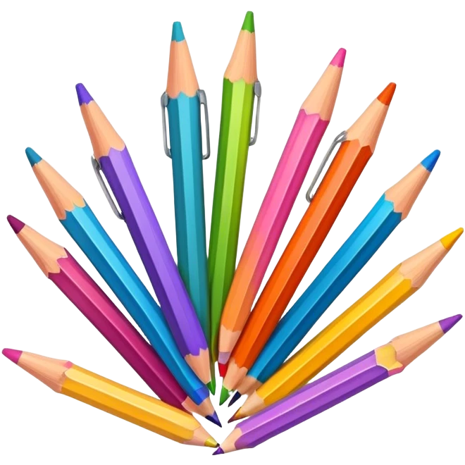 Cinematic Realistic image of a set of finely sharpened colouring pencils arranged neatly on crisp paper, rendered with vibrant hues and detailed pencil textures, illuminated by soft, creative lighting that captures the spirit of artistic expression emoji