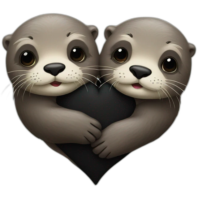 Two otters huging with a black heart  emoji