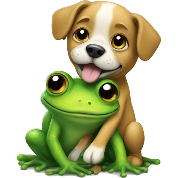 Dog hugging a frog emoji