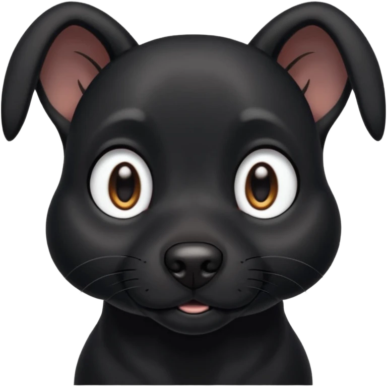 Shadow is a black dog with big upright ears and bright, expressive eyes. He has a sleek, dark coat and a calm but alert look. His face is gentle and intelligent, with a slightly curious expression. Shadow looks loyal, attentive, and a little playful, giving off both a protective and affectionate  emoji