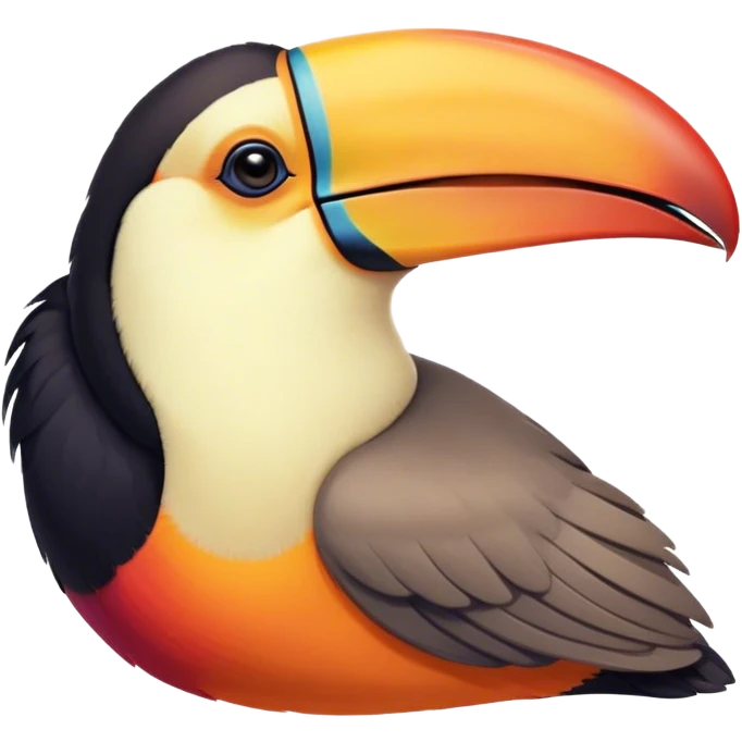 Meme-Worthy cute Sleeping Toucan Portrait Emoji, Head resting peacefully with a contented smile, showcasing a vibrantly colored beak and eyes gently closed in serene slumber, Simplified yet comically adorable features, highly detailed, glowing with a soft, drowsy tropical light, high shine, relaxed and utterly lovable, stylized with an air of playful laziness, bright and heartwarming, soft glowing outline, capturing the essence of a sleeping toucan that feels destined to become the next viral icon of adorable rest! emoji