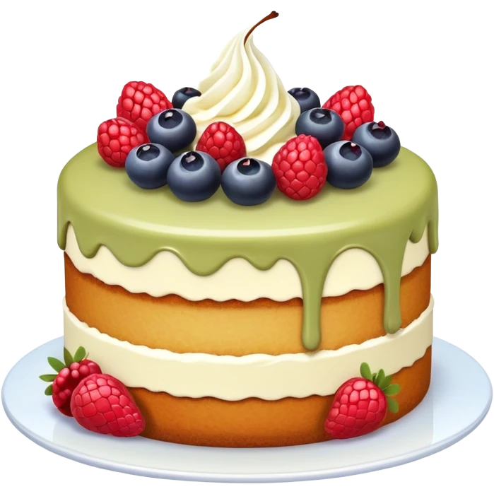 Cake with pale olive and milk cream and berries emoji
