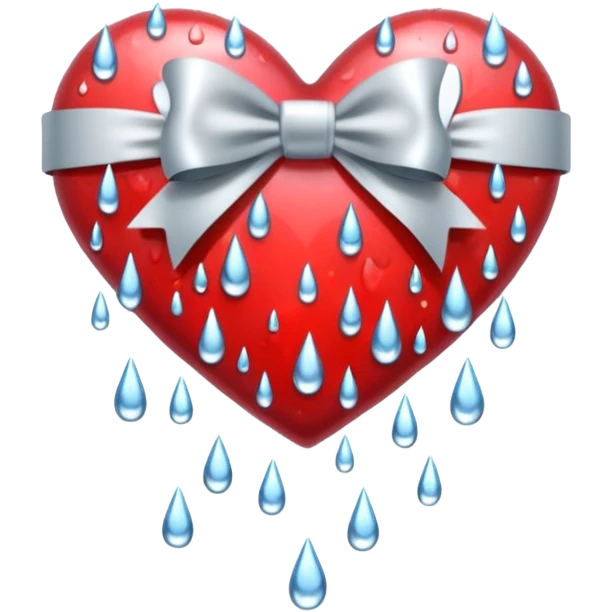 heart with rain, silver bow with heart pattern on the bow emoji