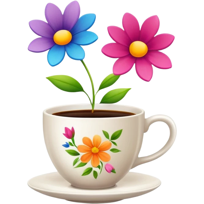 Flowers in coffee cups emoji