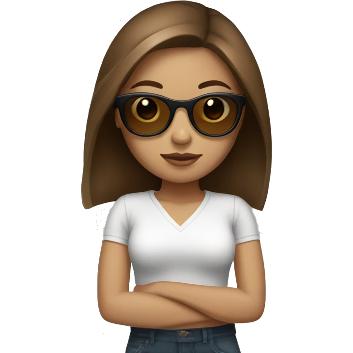 girl avatar with brown hair and white skintone with sunglasses emoji
