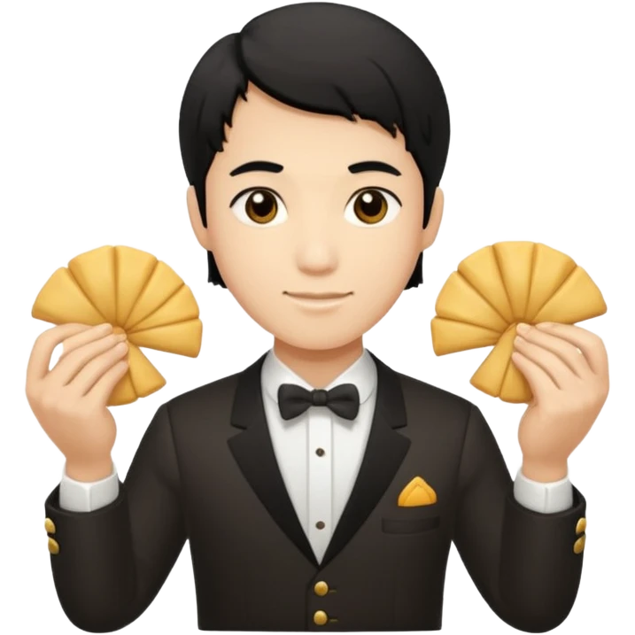 ligth black hair waiter with fortune cookies emoji