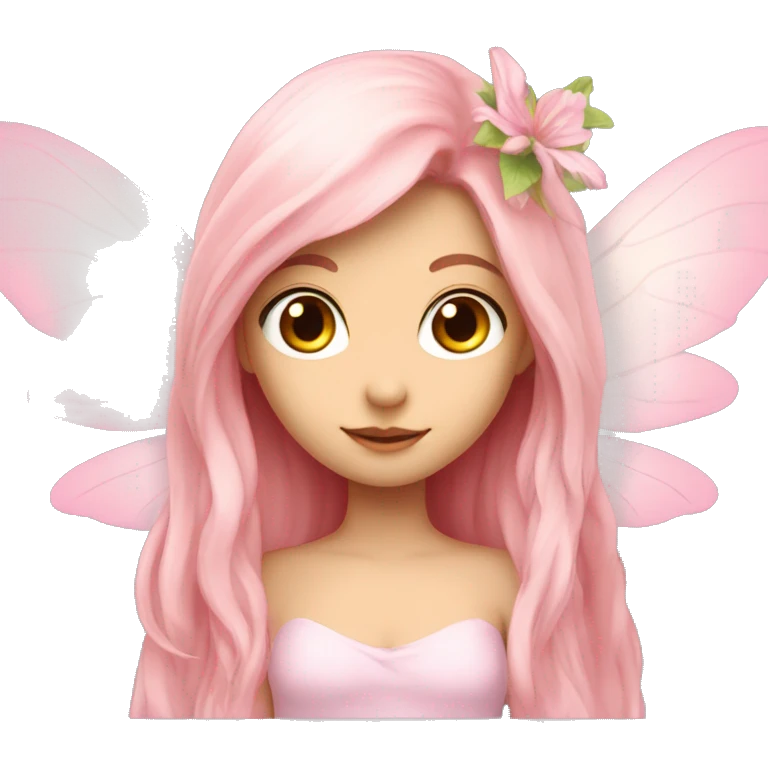 Beautiful, flower, fairy, light pink, long hair, big wings, fair skin emoji