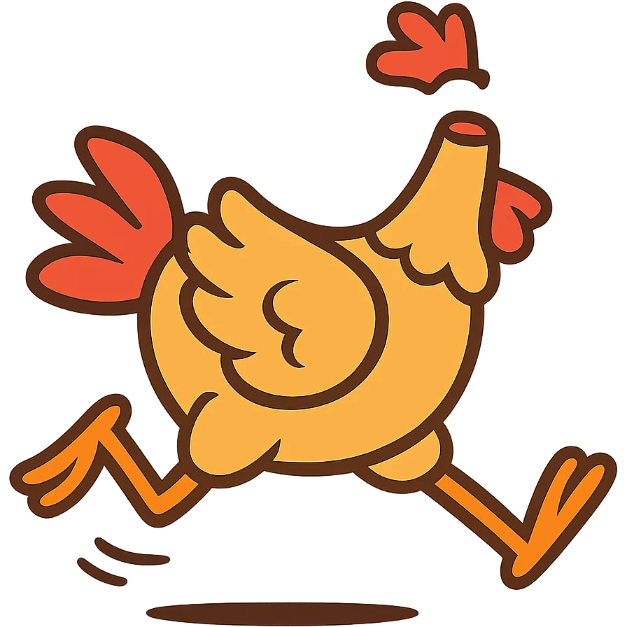 headless chicken running, cartoon style, energetic emoji