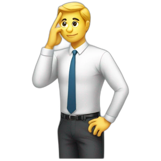 businessman is thinking with his finger on head emoji