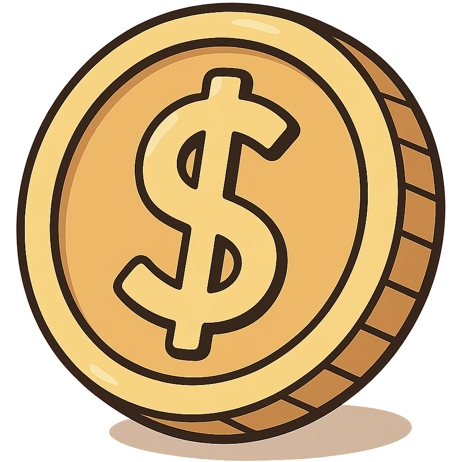 gold coin, cartoon style, transparent background emoji