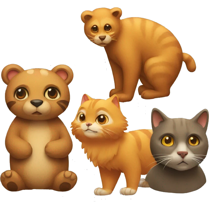 A bear, a brown cat and a dodo emoji