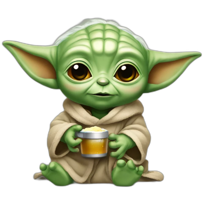 Bébé yoda avec une biére emoji