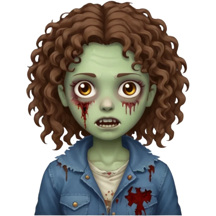 zombie girl with curly hair n brown eyes emoji