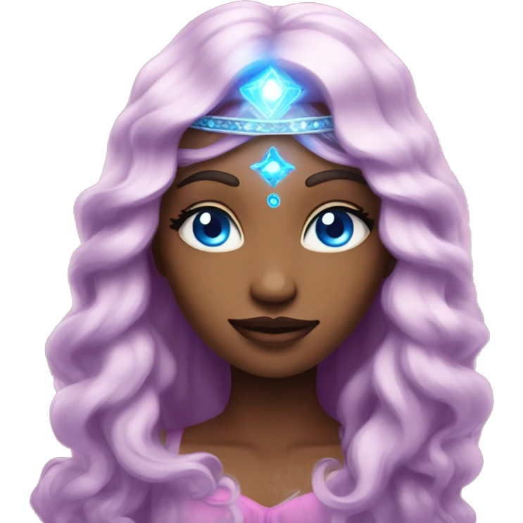 magical diva with pink andromedan skin long hair and blue eyes glowing third eye emoji