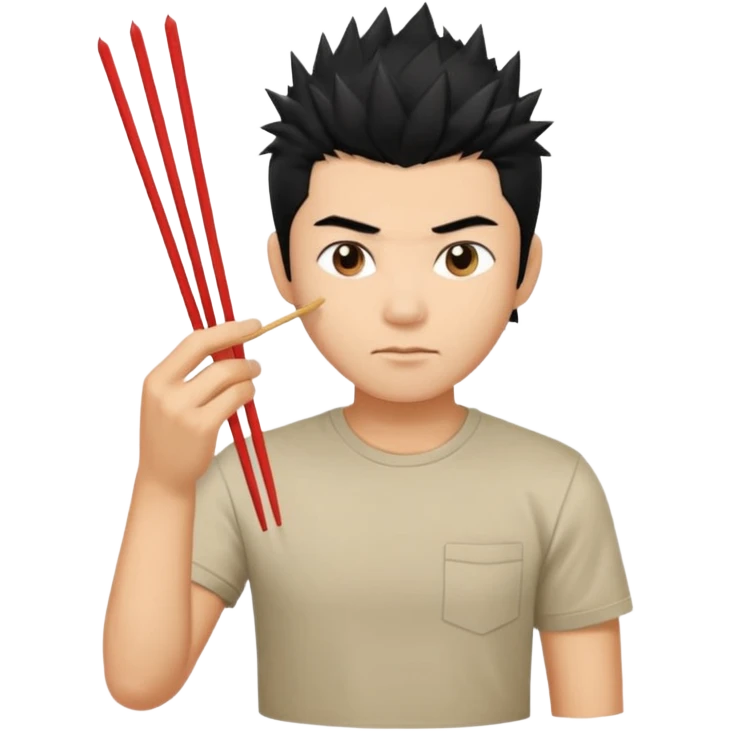 Make it a vietnamese male with spiky black hair holding only ONE pair of chopsticks, t-shirt emoji