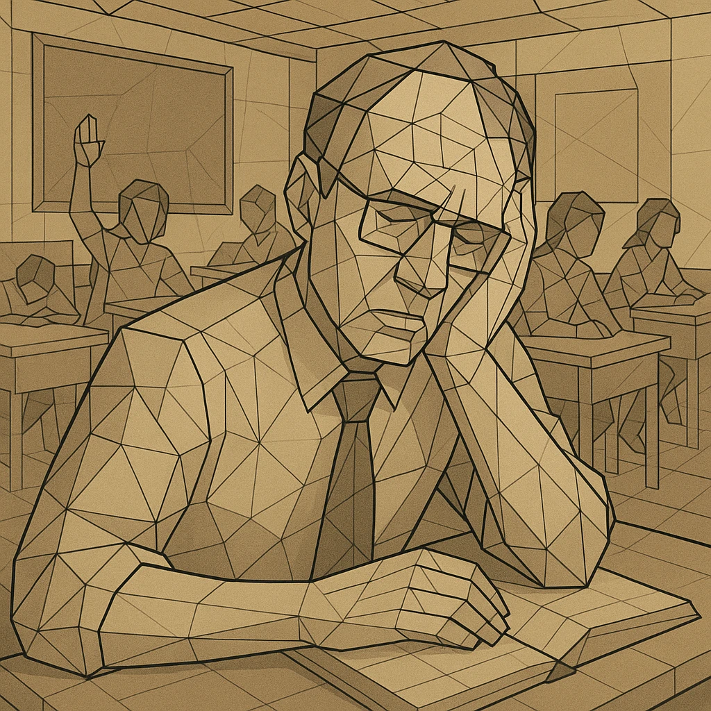 exhausted teacher in a bustling classroom emoji