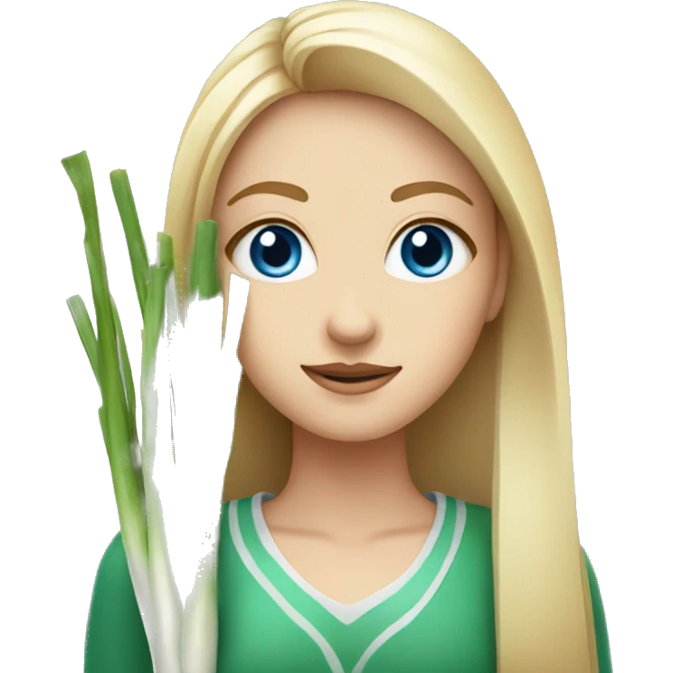 white girl with blue eyes spring onion from both sides emoji