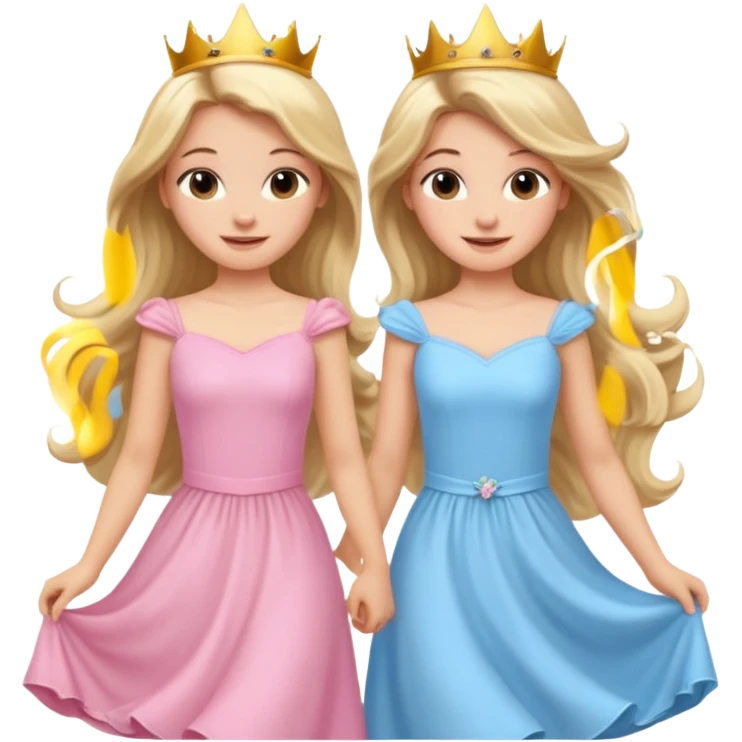 happy princesses blonde girl in light blue dress and long hair brunette girl in light pink dress emoji