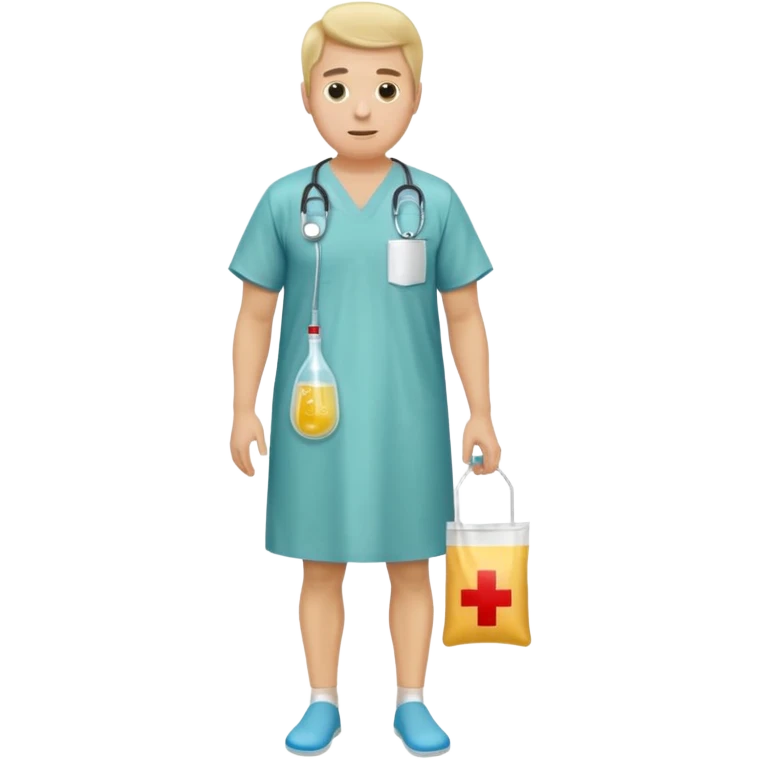 Man, mid 60, with a urine condom and leg bag emoji