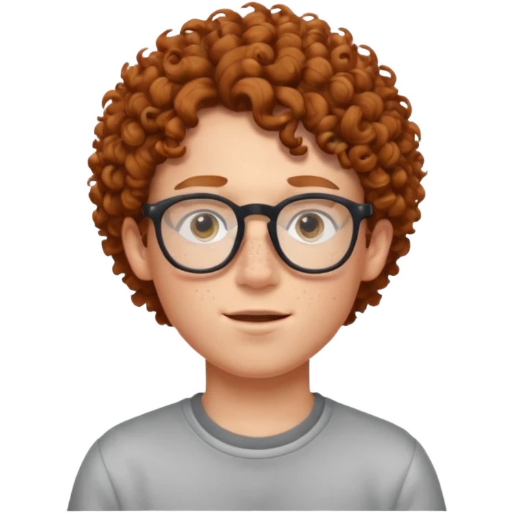 freckled boy with curly hair with glasses emoji
