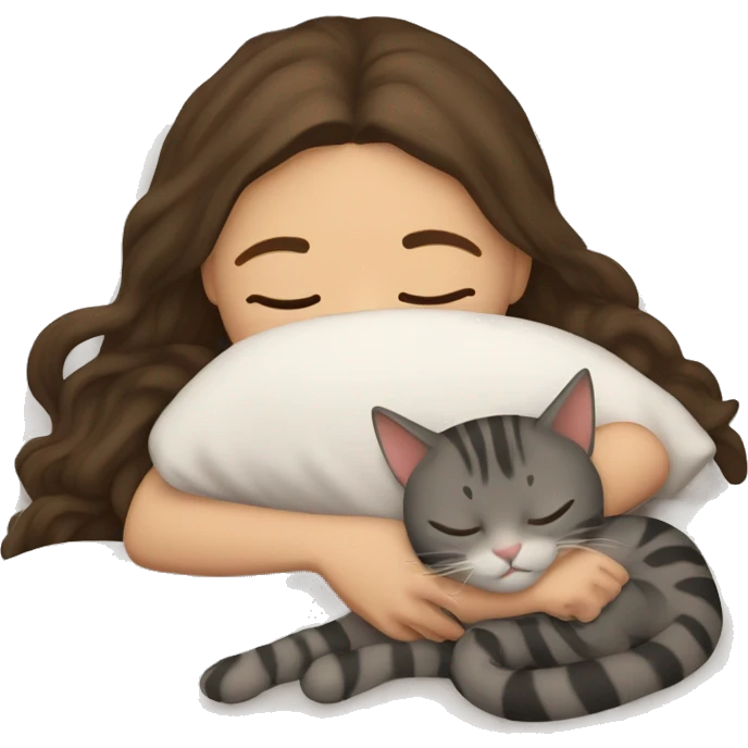 brunette girl sleeping with tabby cat  emoji