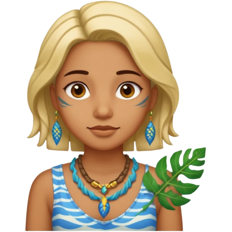 ancient girl wearing fish bone necklaces and leaf shirt emoji