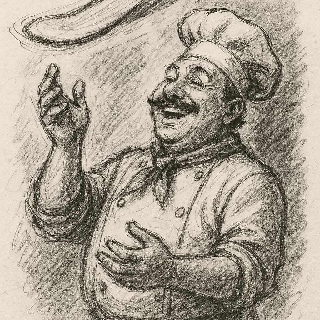 smiling Italian chef spinning pizza dough emoji