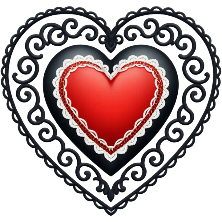 black heart with red center and white lace emoji