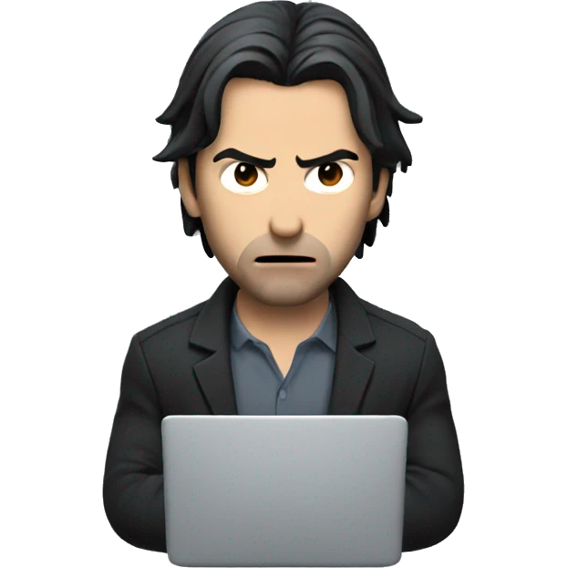 Jhon wick with angry look and a laptop emoji