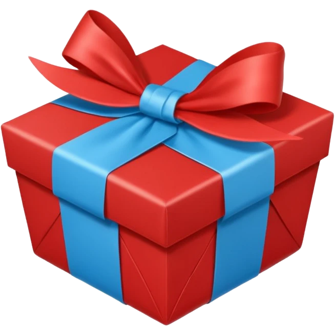 Cadeau rouge et bleu et avec dessus un étiquettes avec marqué en texte  : cadeau à la clé emoji