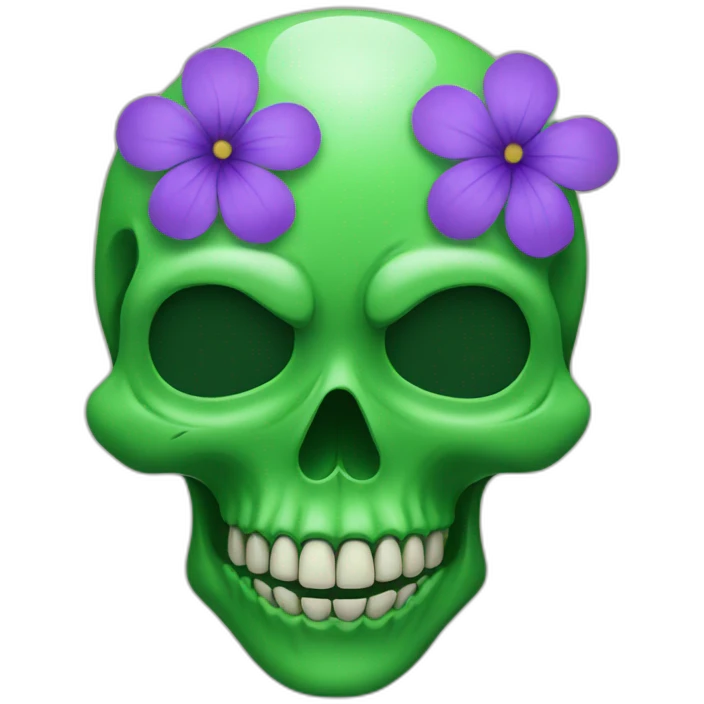 Green skull with purple flower in eye emoji