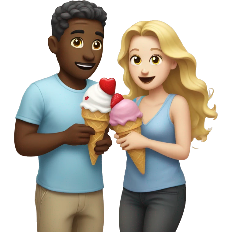 White people in love getting ice cream emoji