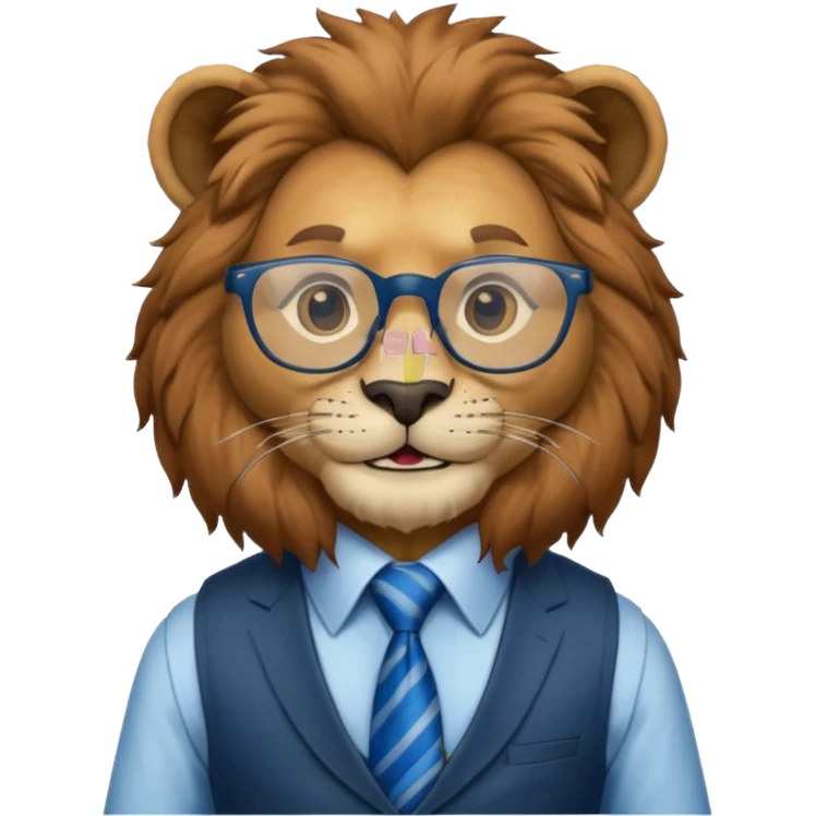 a lion wearing glasses in vest and have blue tie emoji