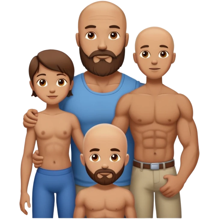 Family picture of Muscular Bald beard man with his wife long brown hair and 3 young boys emoji